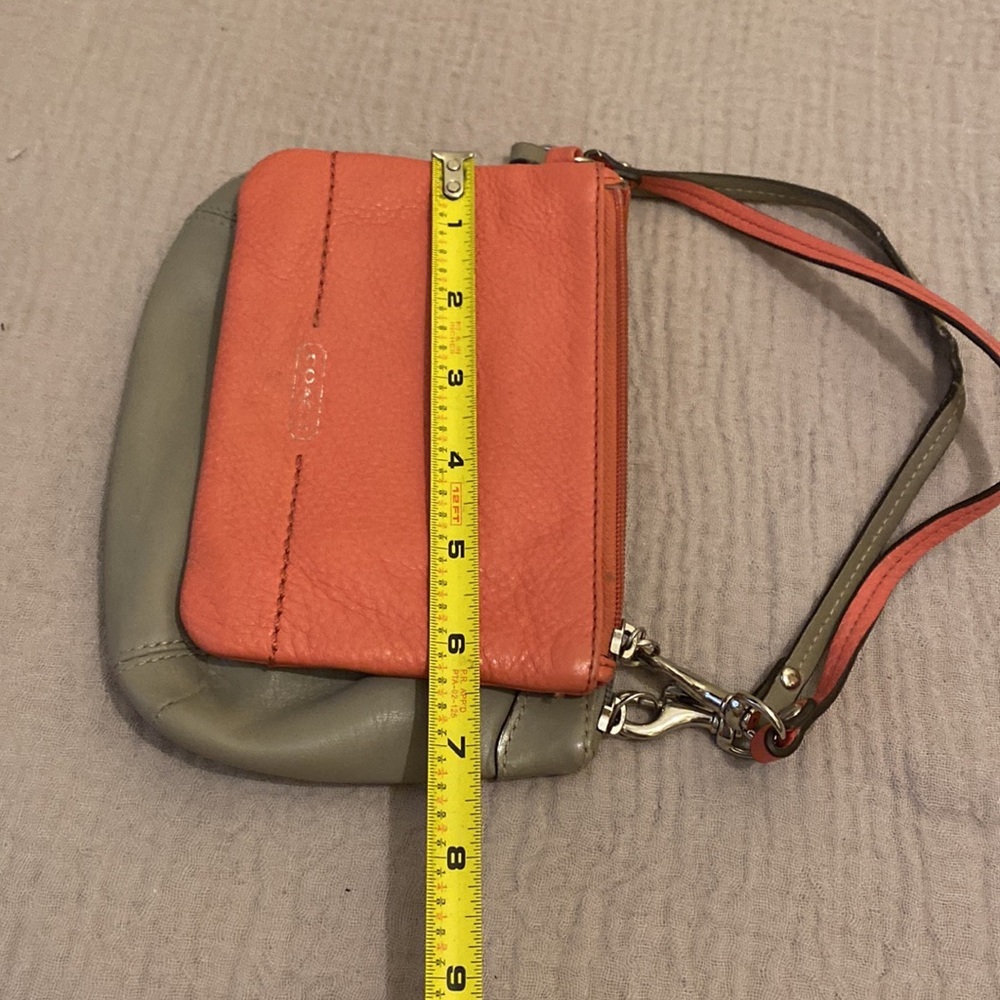 Coach Coral and Taupe Leather Clutch / wristband. Set - Picture 7 of 7